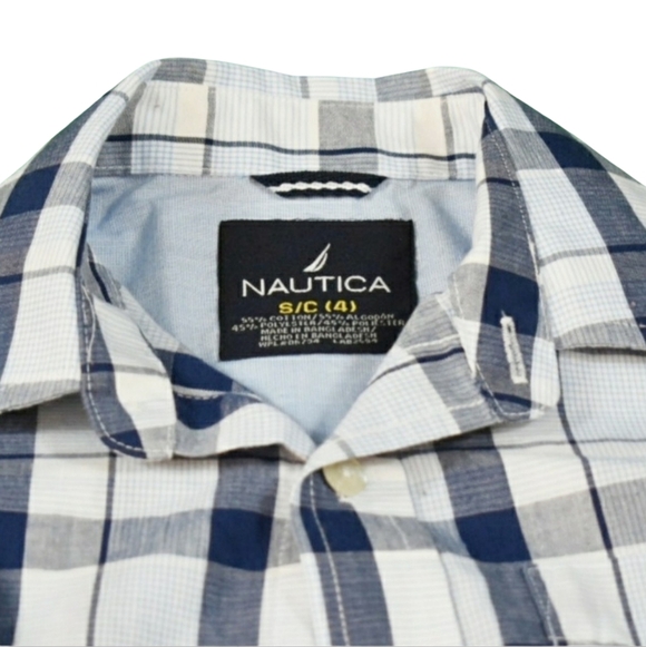 Nautica Kids White and Blue Checkered  Button Down Shirt Size S/C 4 - Picture 3 of 3